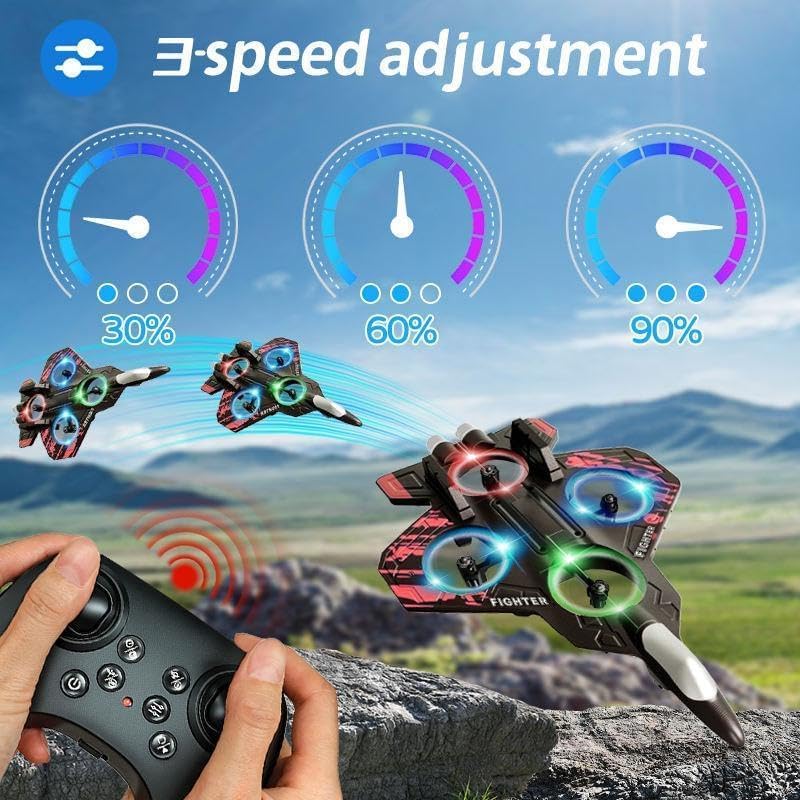 RC Fighter Jet Airplane for Kids & Adults | Remote Control Flying Plane Toy with LED Lights, 360° Flip & Stunt Roll | Rechargeable Easy to Fly RC Aircraft