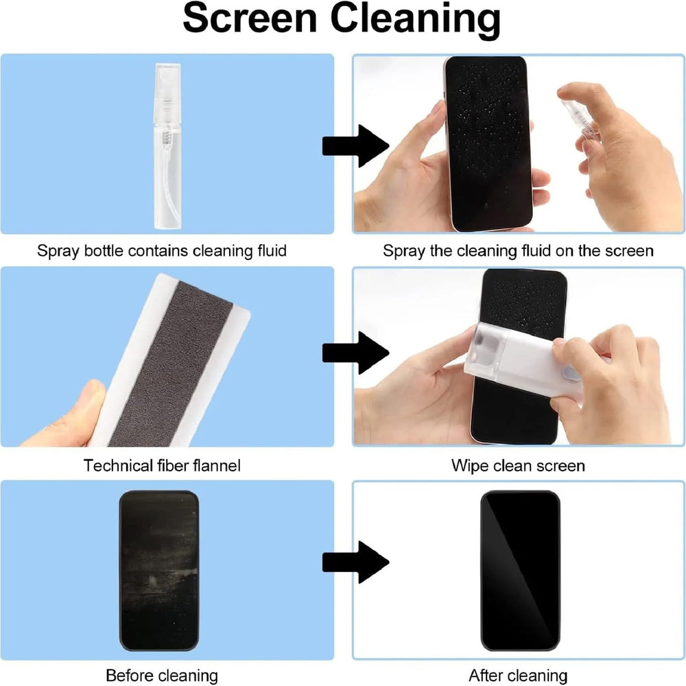 7 in 1 Electronic Cleaner kit | Cleaning Kit for iPad | iPhone | Airpods | Monitor Screen | Keyboard | Dust Brush Including Soft Sweep | Swipe | Airpod Cleaner Pen | Key Puller and Spray Bottle
