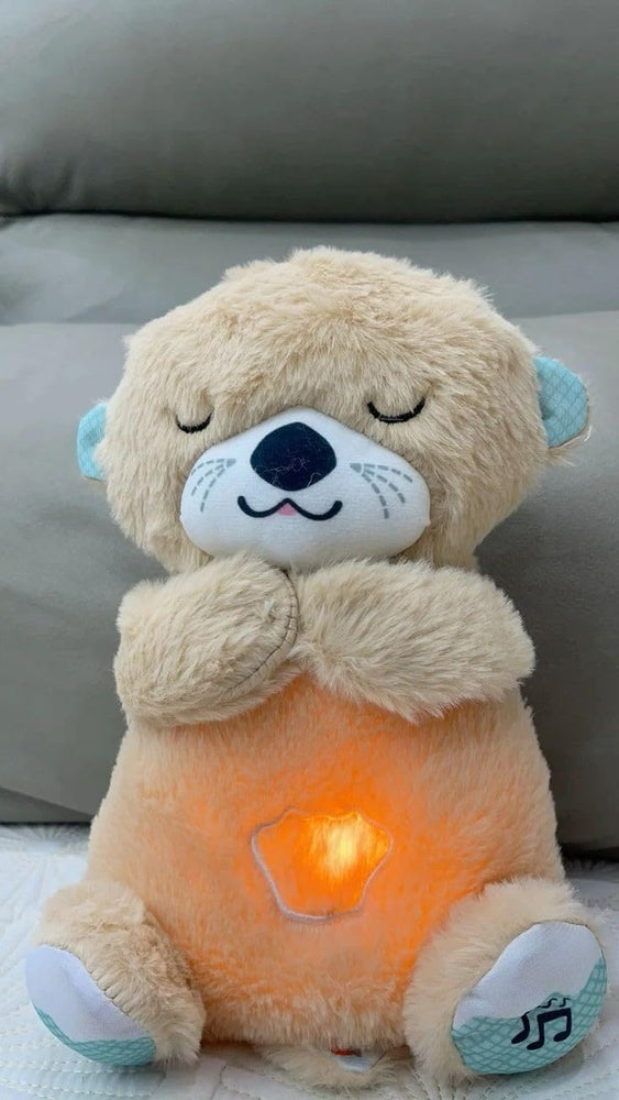 Breathing Teddy Bear Plush Otter with Rhythm Motion, Light & Music | Grey Comfort Toy for Stress Relief for Kids, Adults & Valentine’s Day