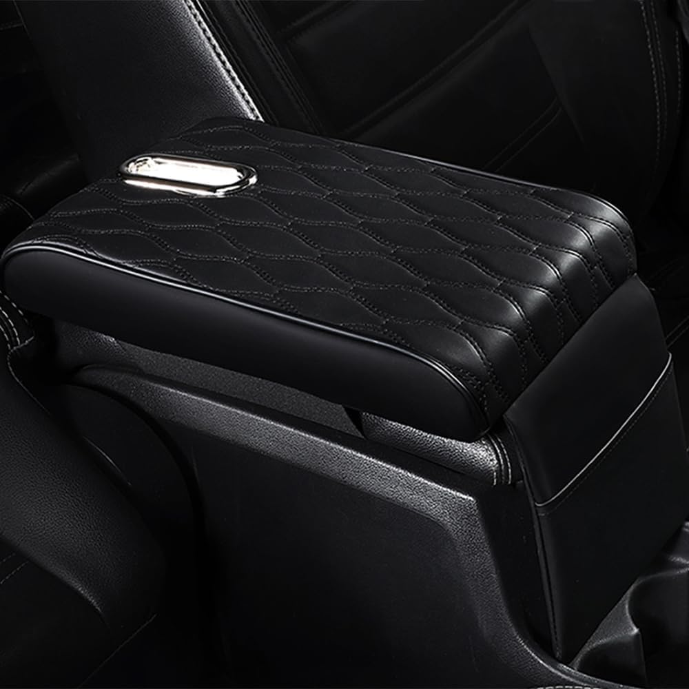 Car Armrest Cushion with Tissue Holder, Memory Foam Console Pad, PU Leather Cover, Universal Fit Arm Rest Support for Car SUV Truck, Comfortable Elbow Rest Organizer (Black)