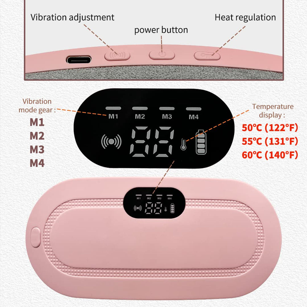 Portable Cordless Heating Pad, Electric Waist Belt Device, Fast Heating Pad with 3 Heat Levels and 3 Massage Modes, Back or Belly Heating Pad for Women and Girl