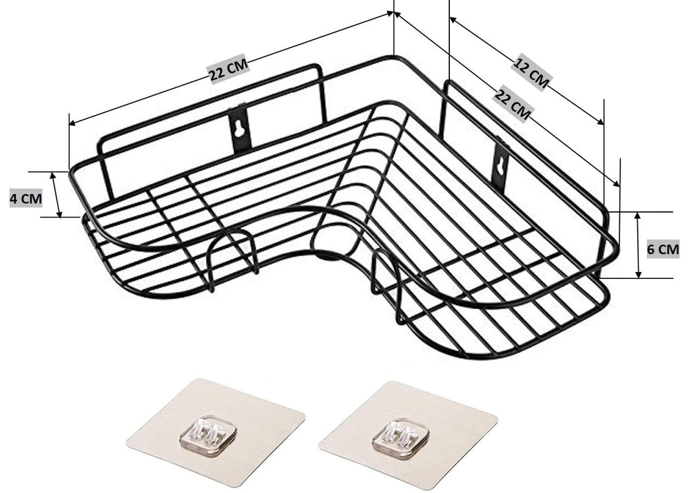 Wall Mounted Self-Adhesive Bathroom Corner Shelf/Kitchen Rack & Holder/Storage Organizer Rack - Bathroom Accessories (Material-GI Metal, Powder Coated Finish, Black, Pack of 1)