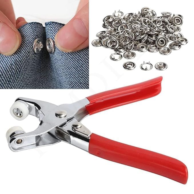 Premium Snap Button Fastener Kit with Pliers Tool (100 Sets) – Metal Press Stud Buttons for Clothes, Leather, Bags, DIY Craft – Stainless Steel Snap Kit with Storage Box (Pack of 1)