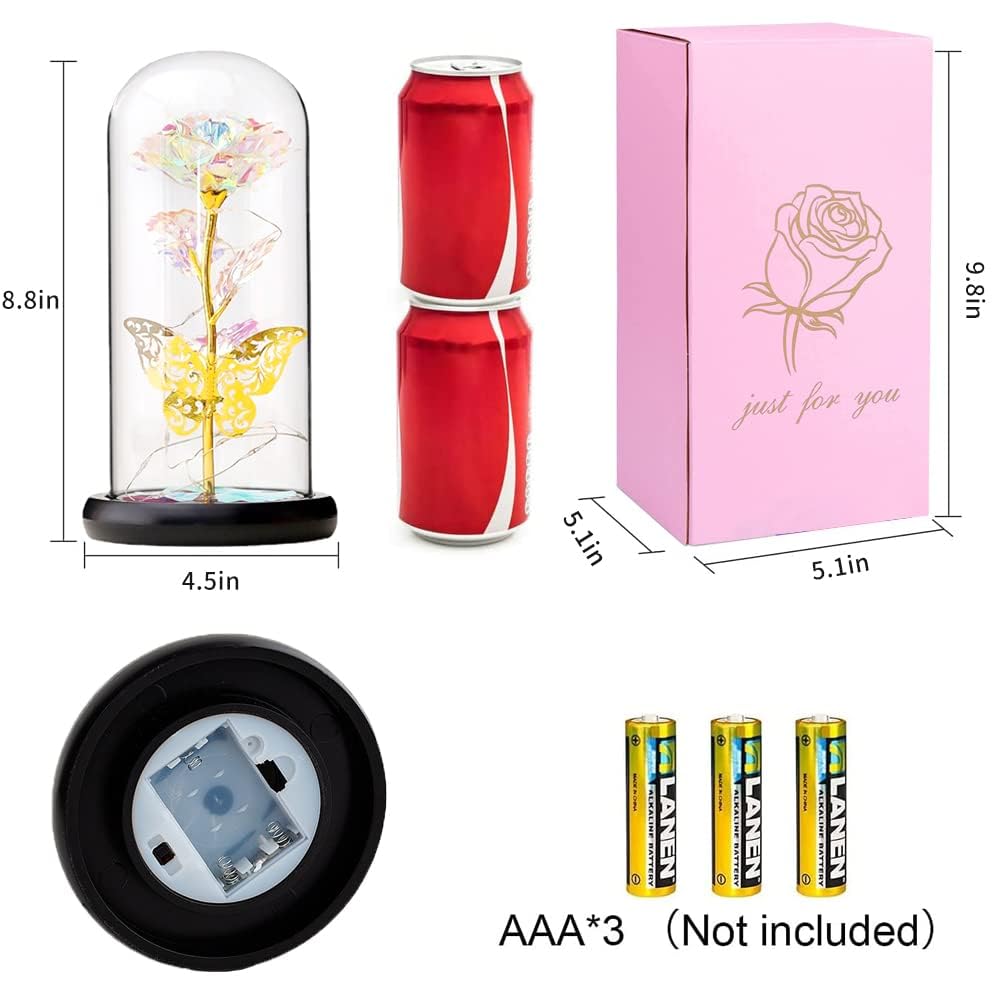Forever Rose, Galaxy Glass Rose Flower and Butterfly with Led Light Great Gift Ideas for Valentine's Day, Mother's Day, Birthday, Anniversary, Engagement