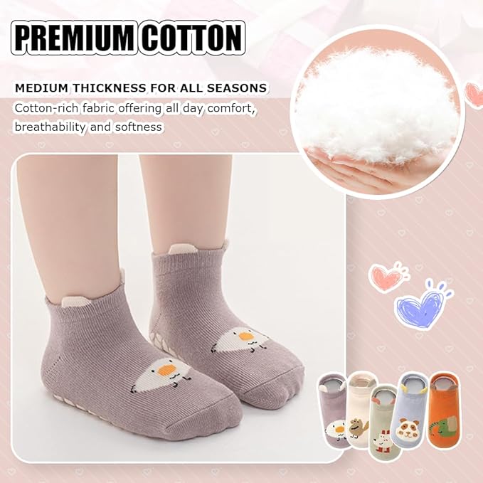 5 Pairs Baby Socks Set, Antislip Socks for New Born Baby 0-3 Years, Non Slip Grip Ankle Socks with Non Skid Soles for Infants Baby Shower Gifts