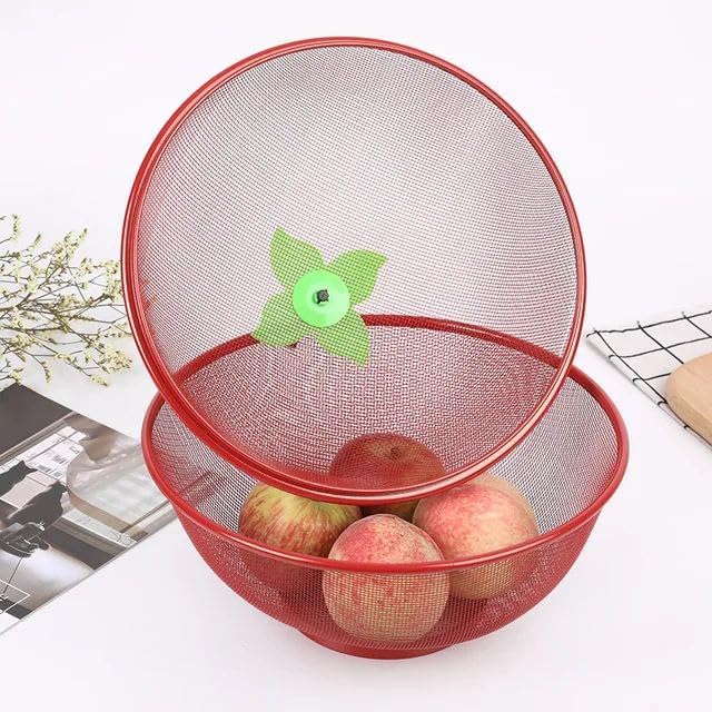 Apple Shape Net Fruits & Vegetables Basket for Kitchen, Fruit Basket with Net Cover, Fruit and Vegetable Stand Basket red