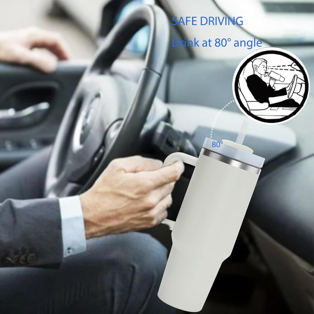 Stainless Steel Tumbler with Straw & Handle | Double Wall Insulated Travel Cup | Leak Proof Lid | Hot & Cold Beverage Mug for Home, Office & Car (Pink)