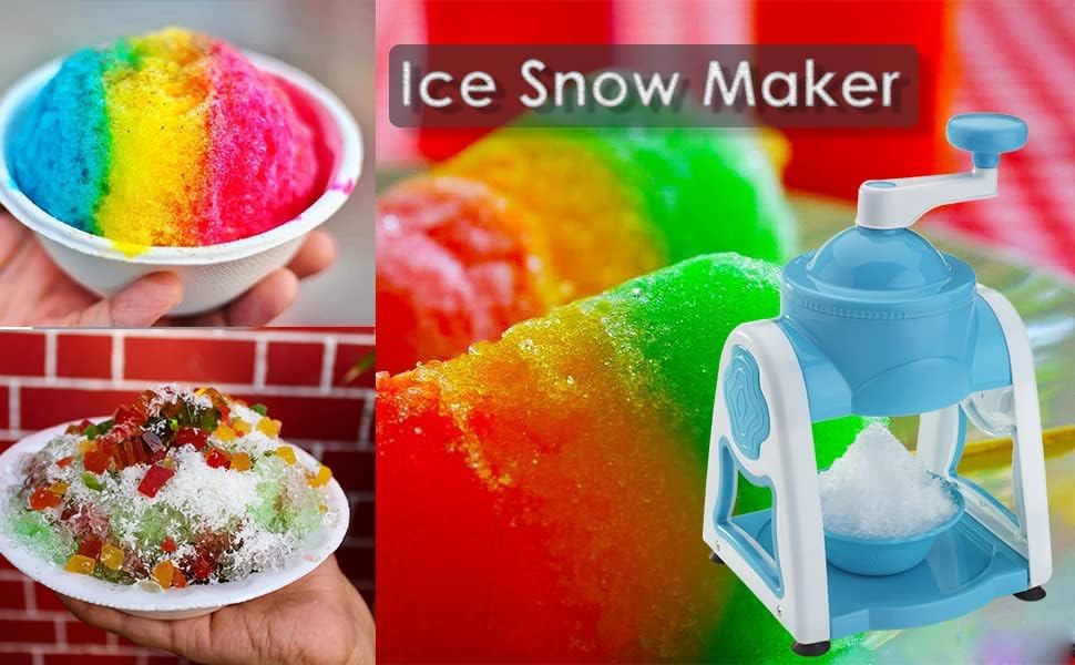 Manual Ice Gola Maker Machine with Sharp Blades, Ice Crusher, Snow Grinder, 3 Bowls, 1 Glass, 6 Sticks, and 1 Serving Dish – Ideal for Making Baraf Ka Gola, Slush, and Shaved Ice Treats