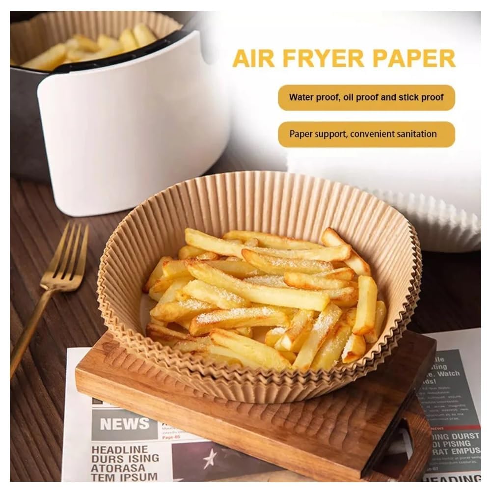 100 PCS Air Fryer Round Parchment Paper Liners – Non-Stick, Heat Resistant, Baking Paper – Fits 5 to 8 QT Air Fryers – Disposable, Food-Grade, Grease-Proof Sheets. (Round)