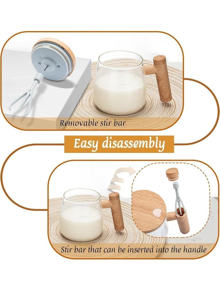 Electric Self Stirring Coffee Mug with Plastic Handle & Glass Cup – USB Rechargeable Automatic Coffee Mixer Cup with Magnetic Stirrer for Coffee, Milk, Protein Shake, Hot Chocolate (400ml)