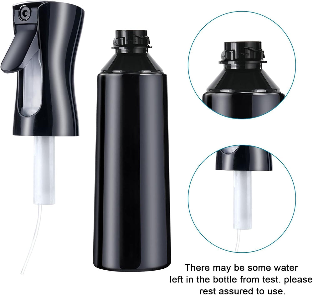 Plastic Hair Spray Bottle Continuous Water Mister, Refillable Empty Mist Water Sprayer Bottle Mist Trigger Sprayer for Taming Hair in Morning - 300ml, Black