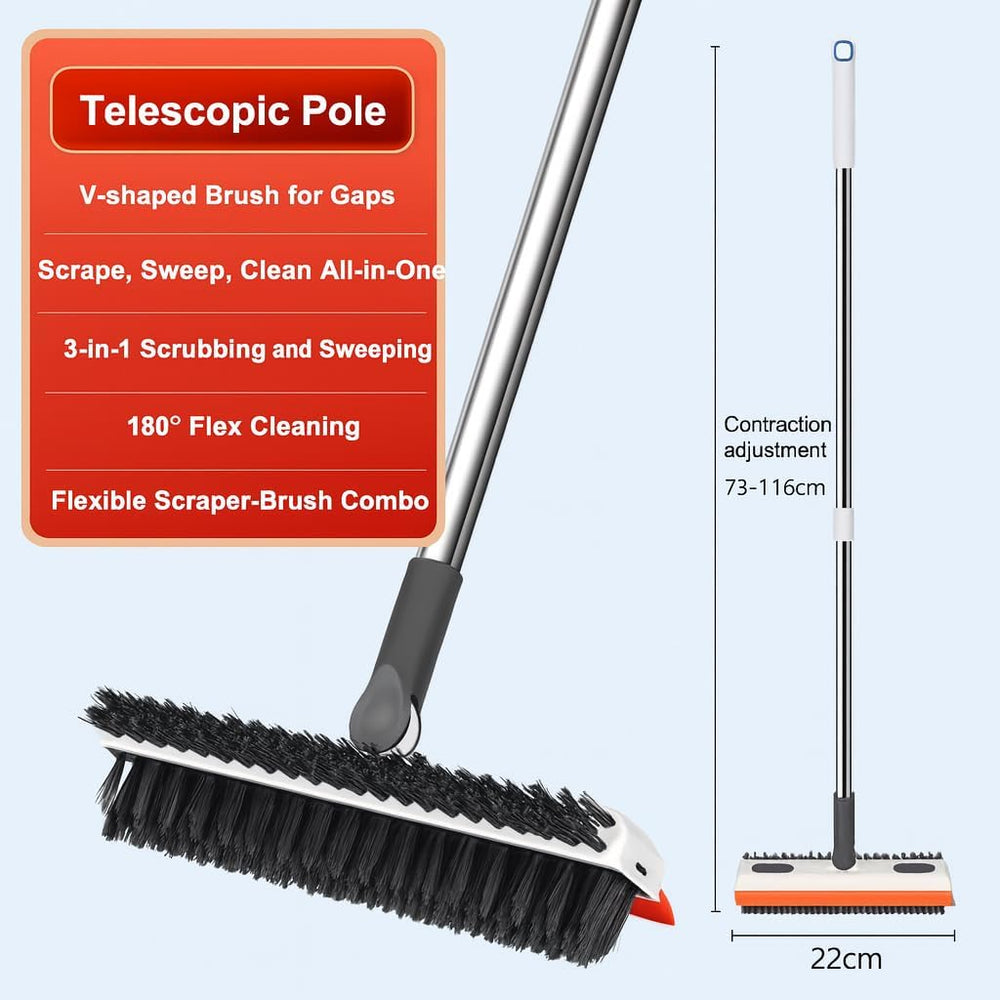 3 in 1 Bathroom Cleaning Brush with Wiper, Long Handle Floor Scrub Brush for Bathroom & Toilet, 180° Rotating Tile Cleaning Brush, Multifunction Floor Scrubber Tool with Foldable Handle
