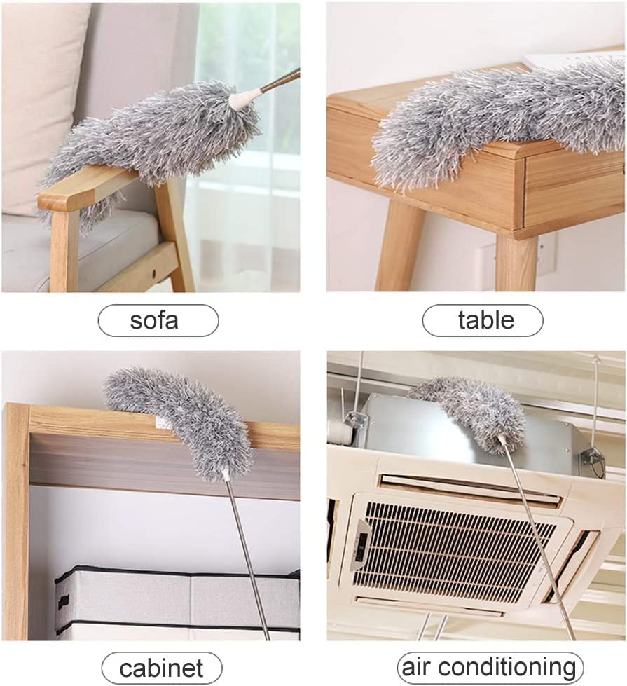 Microfiber Feather Duster Bendable & Extendable Fan Cleaning Duster with 100 inches Expandable Pole Handle Washable Duster for High Ceiling Fans,Window Blinds, Furniture (Standard)
