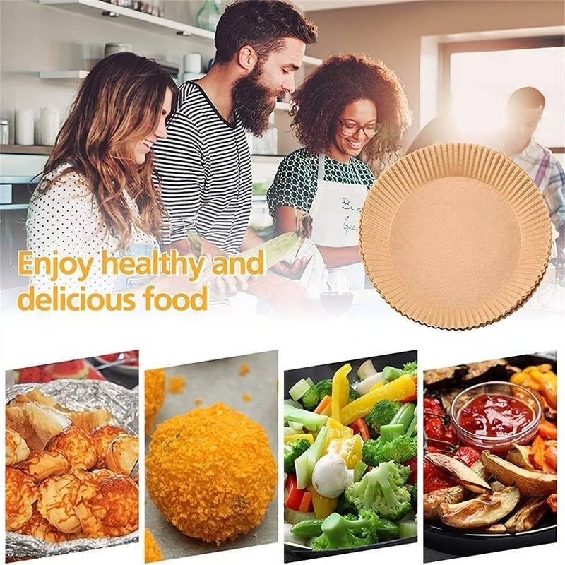 100 PCS Air Fryer Round Parchment Paper Liners – Non-Stick, Heat Resistant, Baking Paper – Fits 5 to 8 QT Air Fryers – Disposable, Food-Grade, Grease-Proof Sheets. (Round)