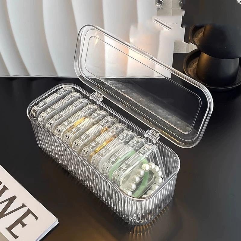 Acrylic Jewellery Organizer Box Set with 10 Piece, Portable Storage Boxes with Anti-Oxidation for Earrings, Bracelets, Rings, Necklace, Watch, Transparent Jewellery Case for Women & Girls
