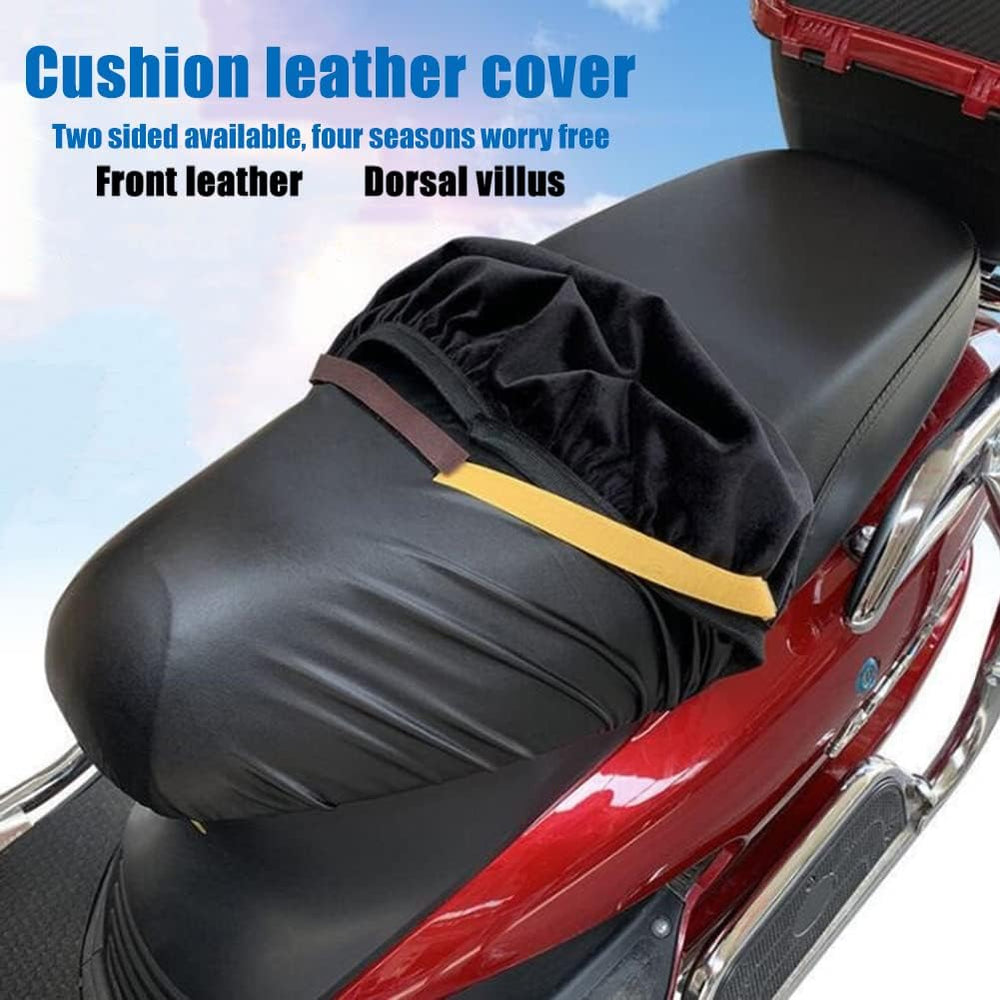 Universal Motorcycle Seat Cover PU Leather & 3D Mesh | Waterproof Breathable Scooter/Scooty Seat Cushion Cover | Removable Washable Motorbike Seat Protector (Black)
