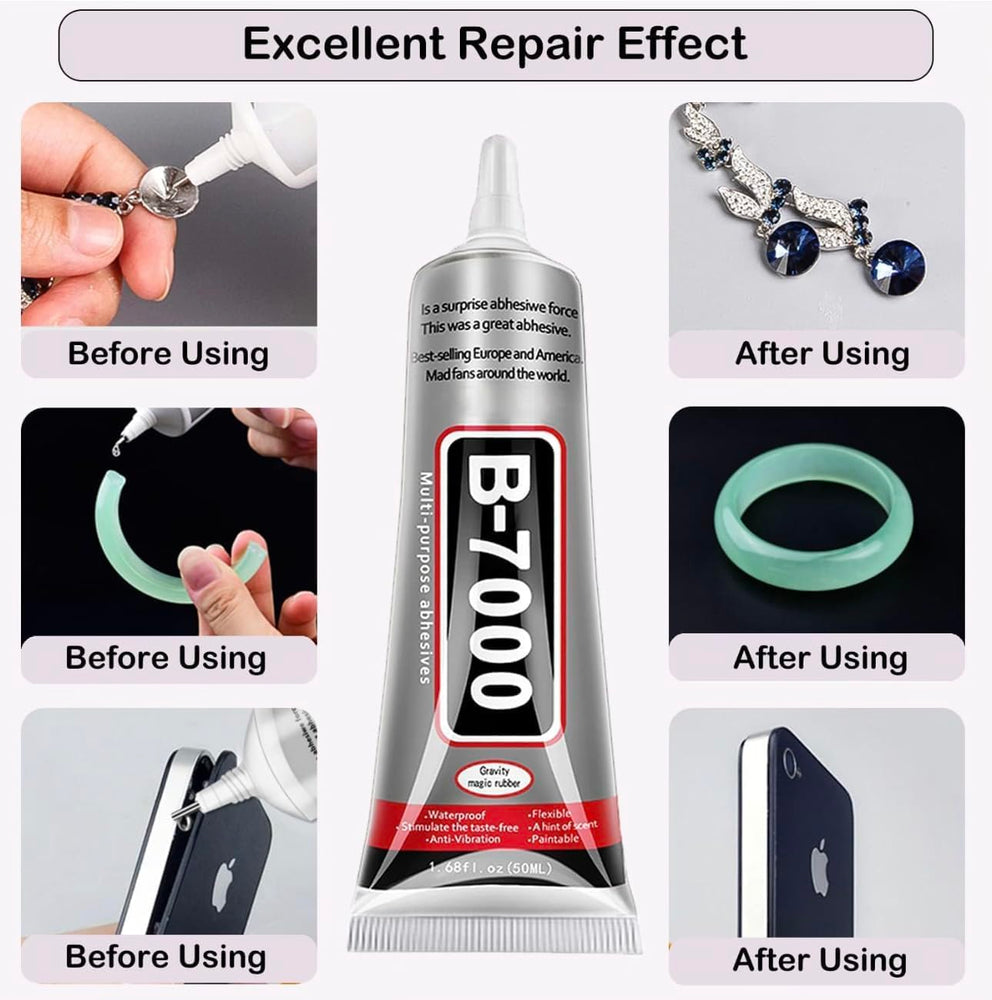 B7000 Multipurpose Adhesive Glue | Jewelry, Beads, Clothes, Shoes, Fabrics,Screen Repair, Metal, Stone, Glass, Mobile Phones,Artificial Crystal Crafts (50ML/1.68fl.oz)