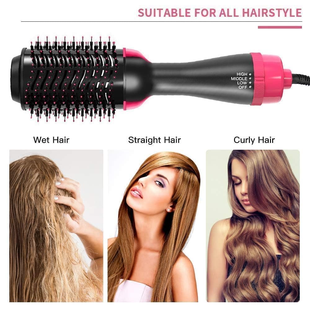 One Step Hot Air Brush 4 in 1 Hair Dryer Brush, One Step Hair Dryer & Volumizer with Ceramic Ionic Technology, 3 Heat Settings Blow Dryer Brush for Straightening Curling and Styling Hair