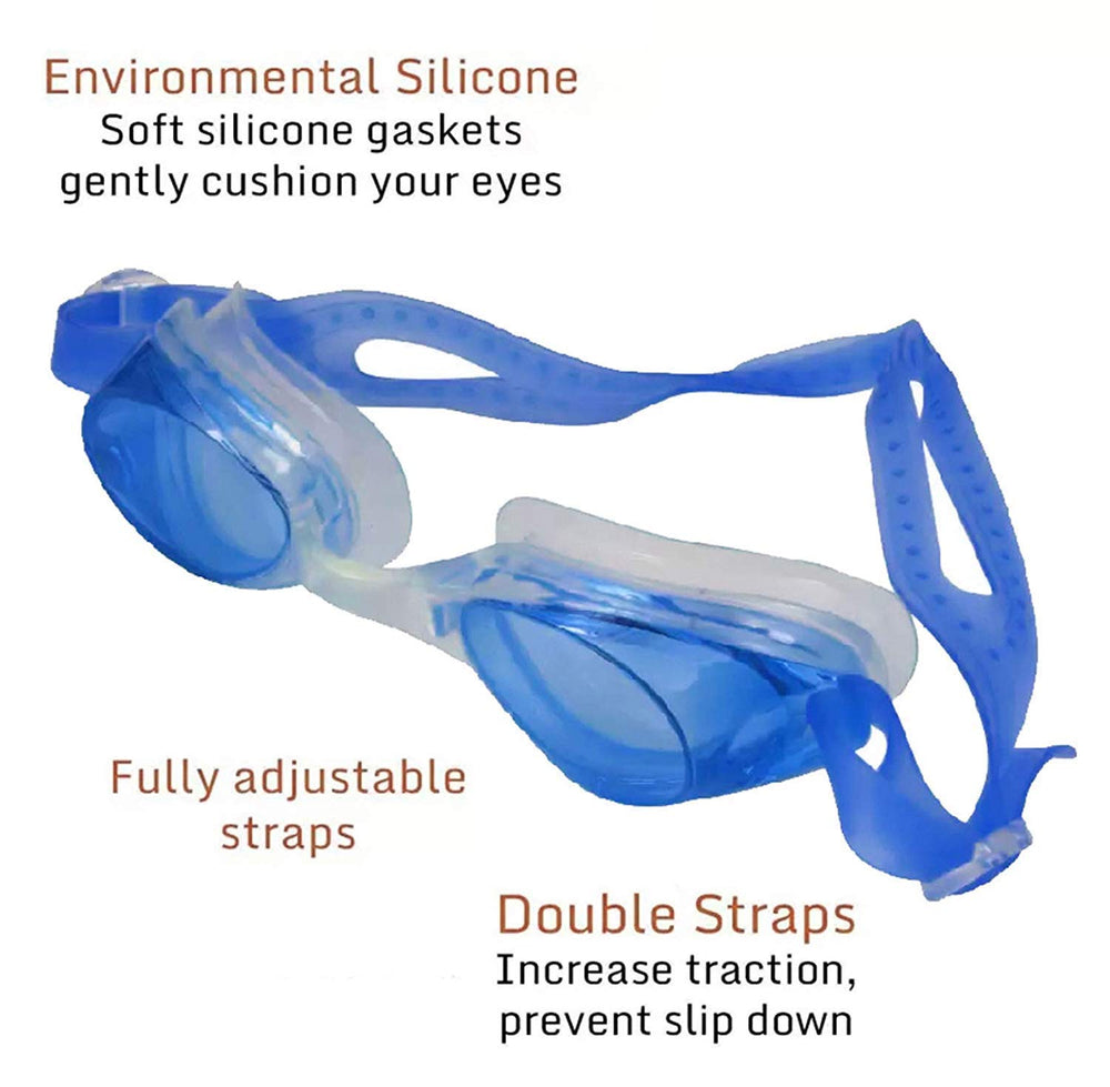 Swimming Goggles with Adjustable Double Strap, Anti Fog Lens with UVA UVB Protection, Silicone Gasket Eye Goggles for Swimming