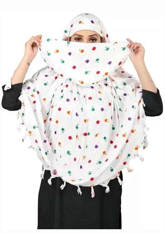 Cotton Long Scarf Cum Mask scarves Usable for vehicle Driver | White Printed Design | Universal Size | For Girl & Women | Breathable Sun Protection Light Weight