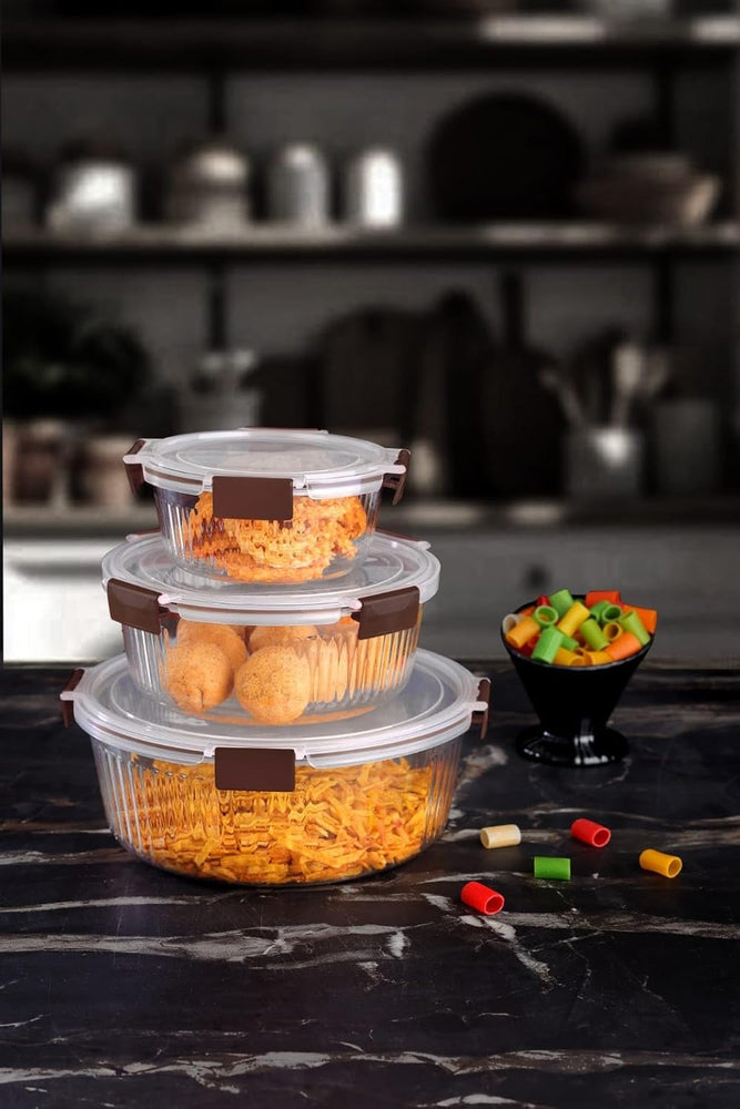 3 Pcs Fridge Storage Container - BPA Free Plastic Kitchen Storage Box for Grains, Dry Fruits, Snacks, Vegetables, Airtight Fresh Keeper Containers Set (700ml, 1200ml, 1800ml)