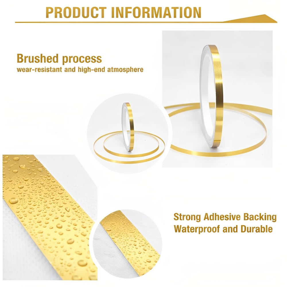 Golden 0.5cm Tile Gap Sealing Tape Waterproof Self Adhesive Decorative Strip for Wall Floor Ceiling Kitchen Cabinet Seam Cover Tile Border Sticker (50mtr)