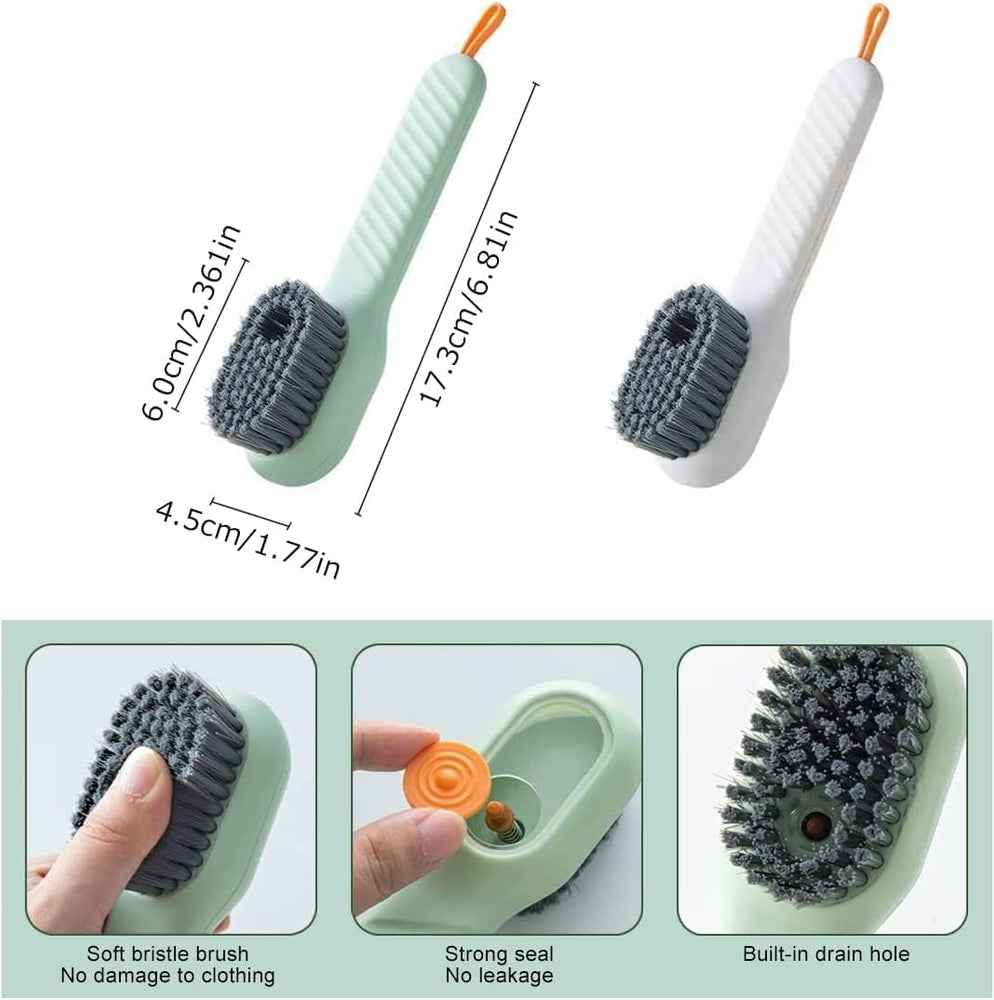 Multifunctional Liquid Shoe Brush with Liquid Box, Adding Liquid Filled Shoe Washing Brush with Soap Dispenser Press Type, Long Handle Shoe Cleaner Brush Cleaning with New Liquid Cartridge Pack of 1