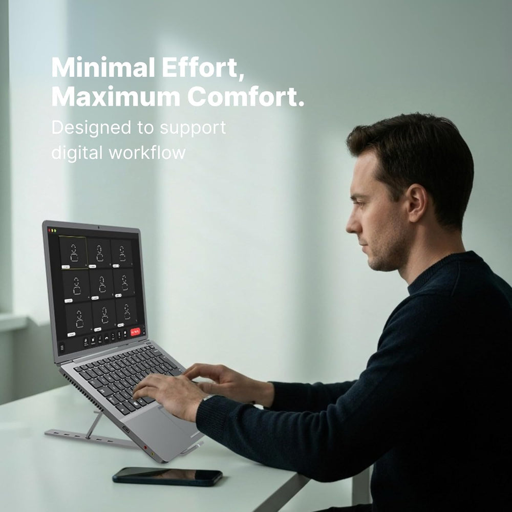 Laptop Tabletop Stand, Fold-Up, Adjustable, Ventilated, Portable Holder For Desk, Aluminum Foldable Laptop Ergonomic Compatibility With Up To 15.6-Inch Laptop, All Mac, Tab, And Mobile (Silver)