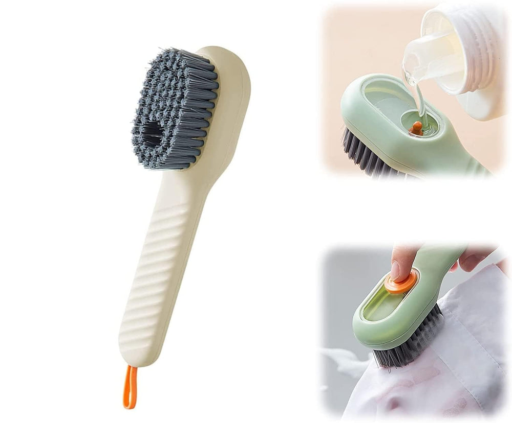 Multifunctional Liquid Shoe Brush with Liquid Box, Adding Liquid Filled Shoe Washing Brush with Soap Dispenser Press Type, Long Handle Shoe Cleaner Brush Cleaning with New Liquid Cartridge Pack of 1