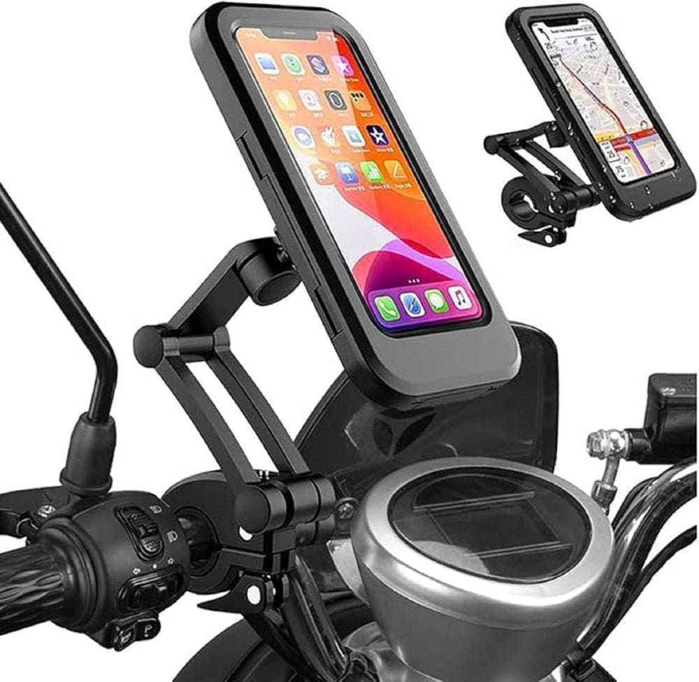 Waterproof Bike Mobile Phone Holder for Handlebar, 360° Rotatable Touch Screen Phone Mount, IPX6 Rainproof Case for 4.7–7.2 Inch Smartphones, Universal Motorcycle & Bicycle Mobile Stand (Black)