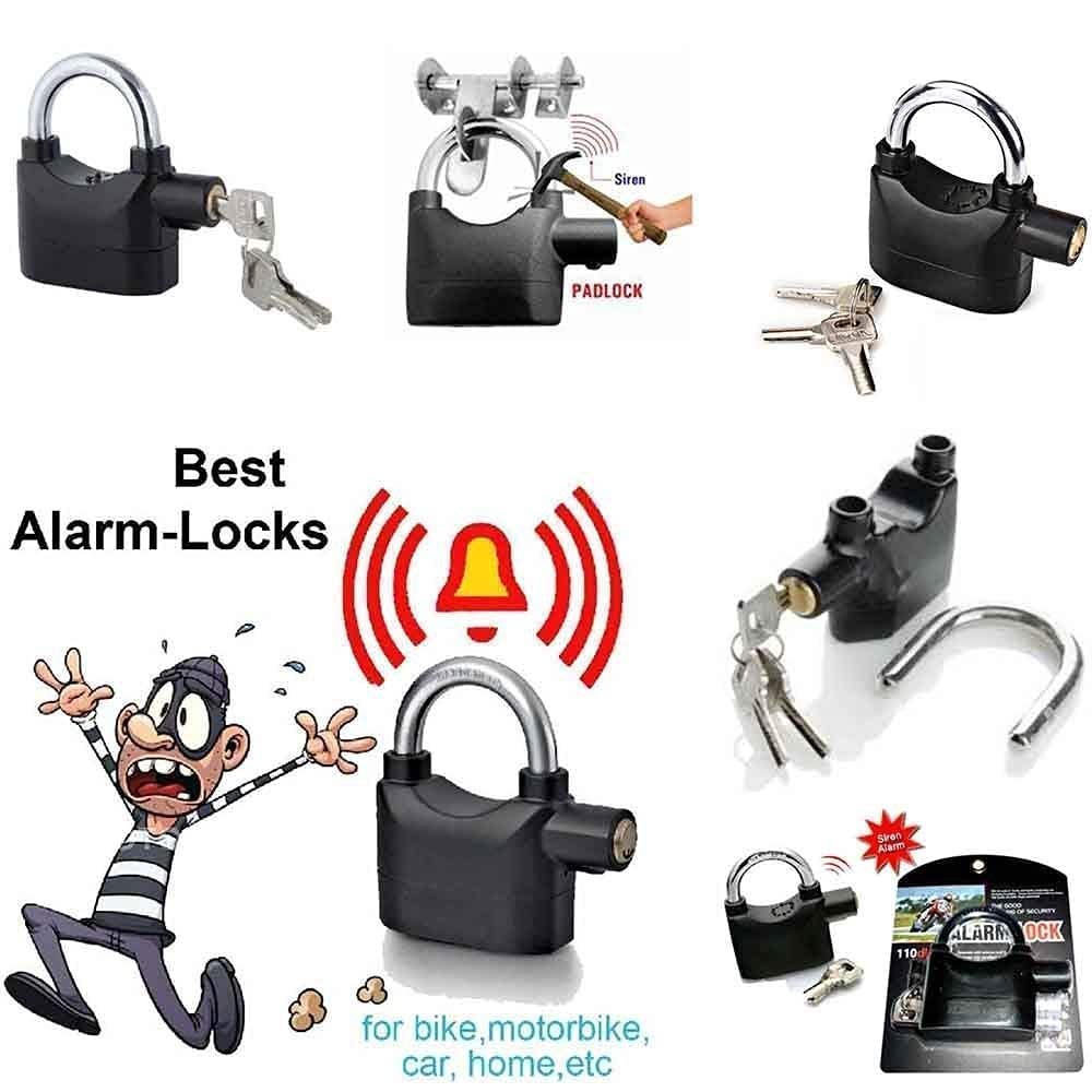 Alarm Security Lock with Motion Sensor Siren and 3 Keys, Metallic Finish for Home Safety Anti Theft System for Home, Office Door and Bikes (Motion Sensing Siren Locks, Metal, Black)