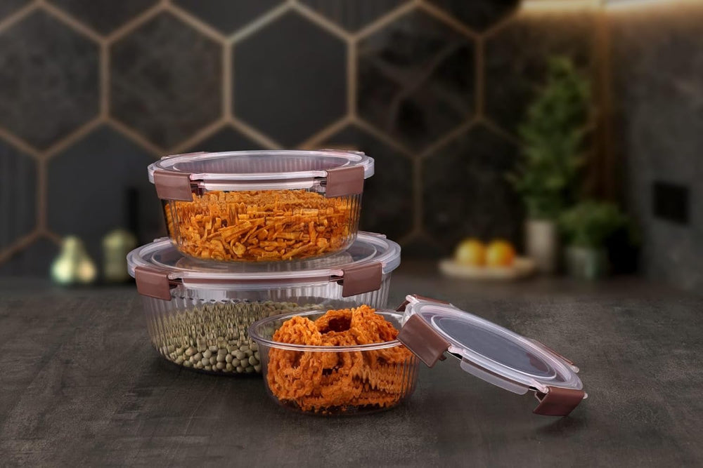 3 Pcs Fridge Storage Container - BPA Free Plastic Kitchen Storage Box for Grains, Dry Fruits, Snacks, Vegetables, Airtight Fresh Keeper Containers Set (700ml, 1200ml, 1800ml)