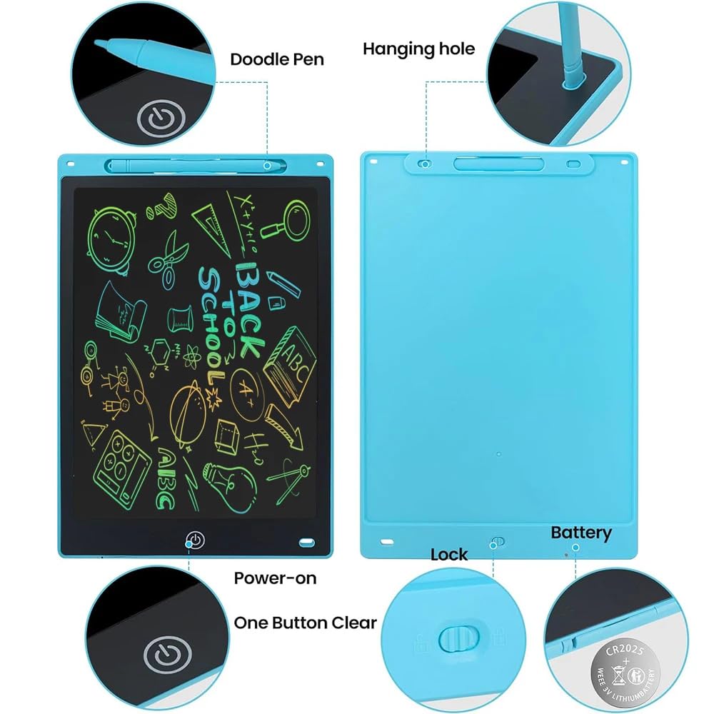 LCD Writing Tablet 12 Inch for Kids, Rewriteable Digital Magic Slate Drawing and Doodle Pad with Pen, Erase Button, Smart Lock, Writing Scribble Board for Boys & Girls (Multicolor)
