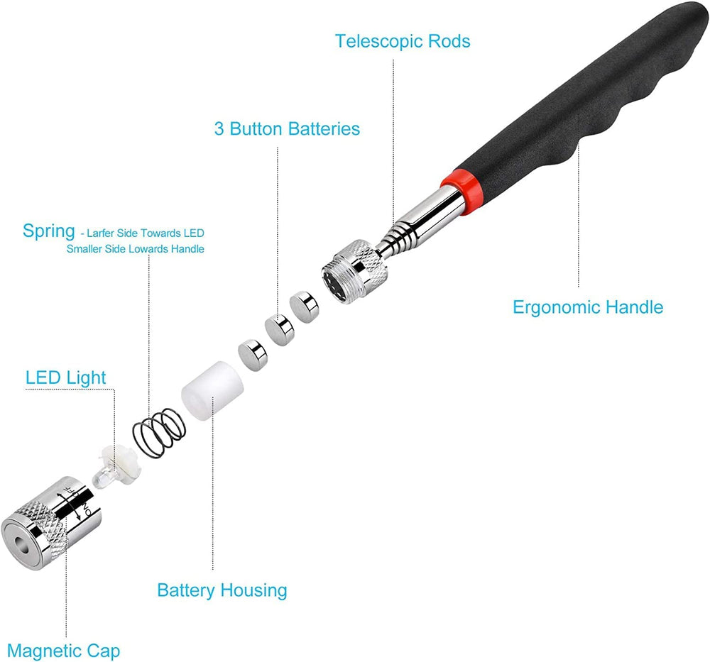 8lb Magnetic Telescoping Pick-Up Tool with LED Light – Extendable Magnet Stick for Screws, Bolts & Auto Repair
