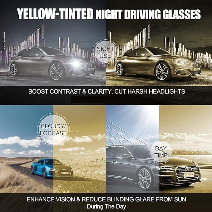 HD Vision Day & Night Unisex Goggles Anti-Glare Polarized Sunglasses Men/Women Driving Glasses UV Protection All Bikes&Car-Pack of 2 Goggles (Yellow/Black)
