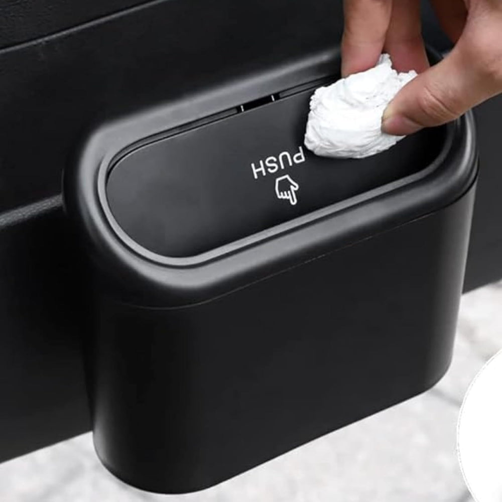 Car Trash Can with Lid – Mini Car Dustbin Hanging Auto Garbage Bin Holder for Car Interior, SUV, Office & Home (Black, Pack of 1)