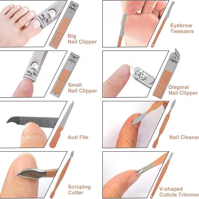 18 in 1 Stainless Steel Manicure Set Professional Nail Care Grooming Kit for Men and Women with Nail Clipper Pedicure Tool Eyebrow Ear and Facial Tools in Portable Travel PU Leather Case