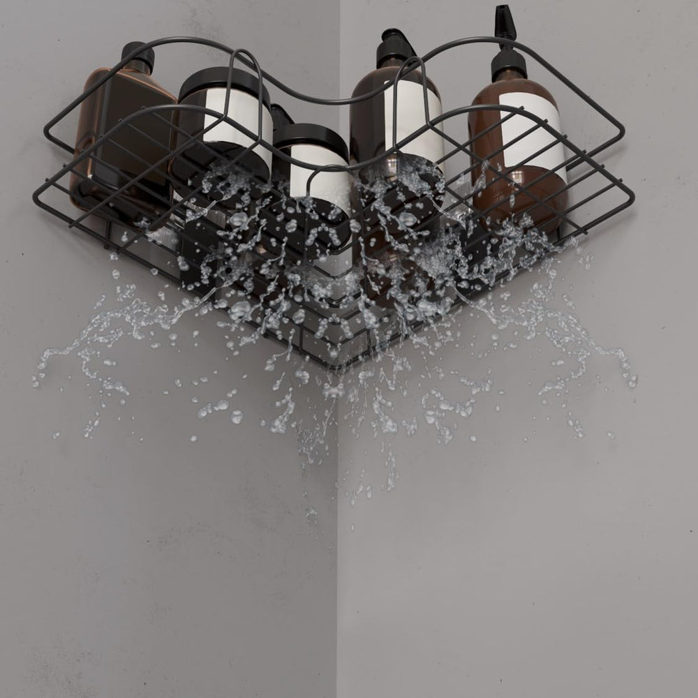 Wall Mounted Self-Adhesive Bathroom Corner Shelf/Kitchen Rack & Holder/Storage Organizer Rack - Bathroom Accessories (Material-GI Metal, Powder Coated Finish, Black, Pack of 1)