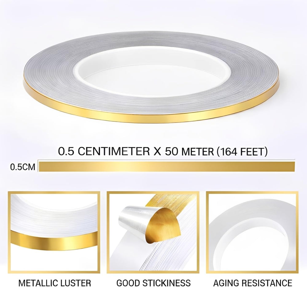 Golden 0.5cm Tile Gap Sealing Tape Waterproof Self Adhesive Decorative Strip for Wall Floor Ceiling Kitchen Cabinet Seam Cover Tile Border Sticker (50mtr)