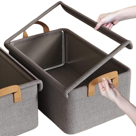 26L Foldable Clothes Organizer For Wardrobe, Blanket Storage Box, Cloth and Dress Organiser Metal Frame Basket Bag with Zipper & Lid, Carry Handles for Bedding, Closet Organizers