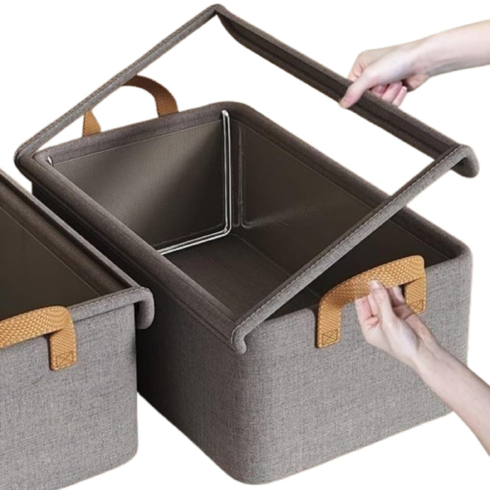 26L Foldable Clothes Organizer For Wardrobe, Blanket Storage Box, Cloth and Dress Organiser Metal Frame Basket Bag with Zipper & Lid, Carry Handles for Bedding, Closet Organizers