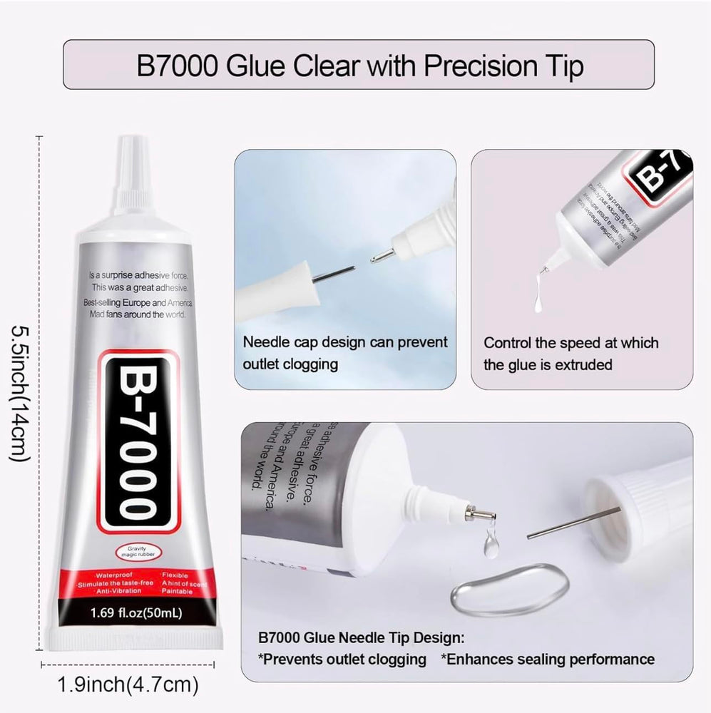 B7000 Multipurpose Adhesive Glue | Jewelry, Beads, Clothes, Shoes, Fabrics,Screen Repair, Metal, Stone, Glass, Mobile Phones,Artificial Crystal Crafts (50ML/1.68fl.oz)