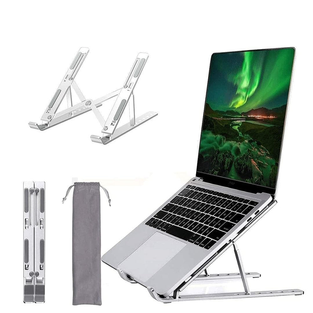 Laptop Tabletop Stand, Fold-Up, Adjustable, Ventilated, Portable Holder For Desk, Aluminum Foldable Laptop Ergonomic Compatibility With Up To 15.6-Inch Laptop, All Mac, Tab, And Mobile (Silver)