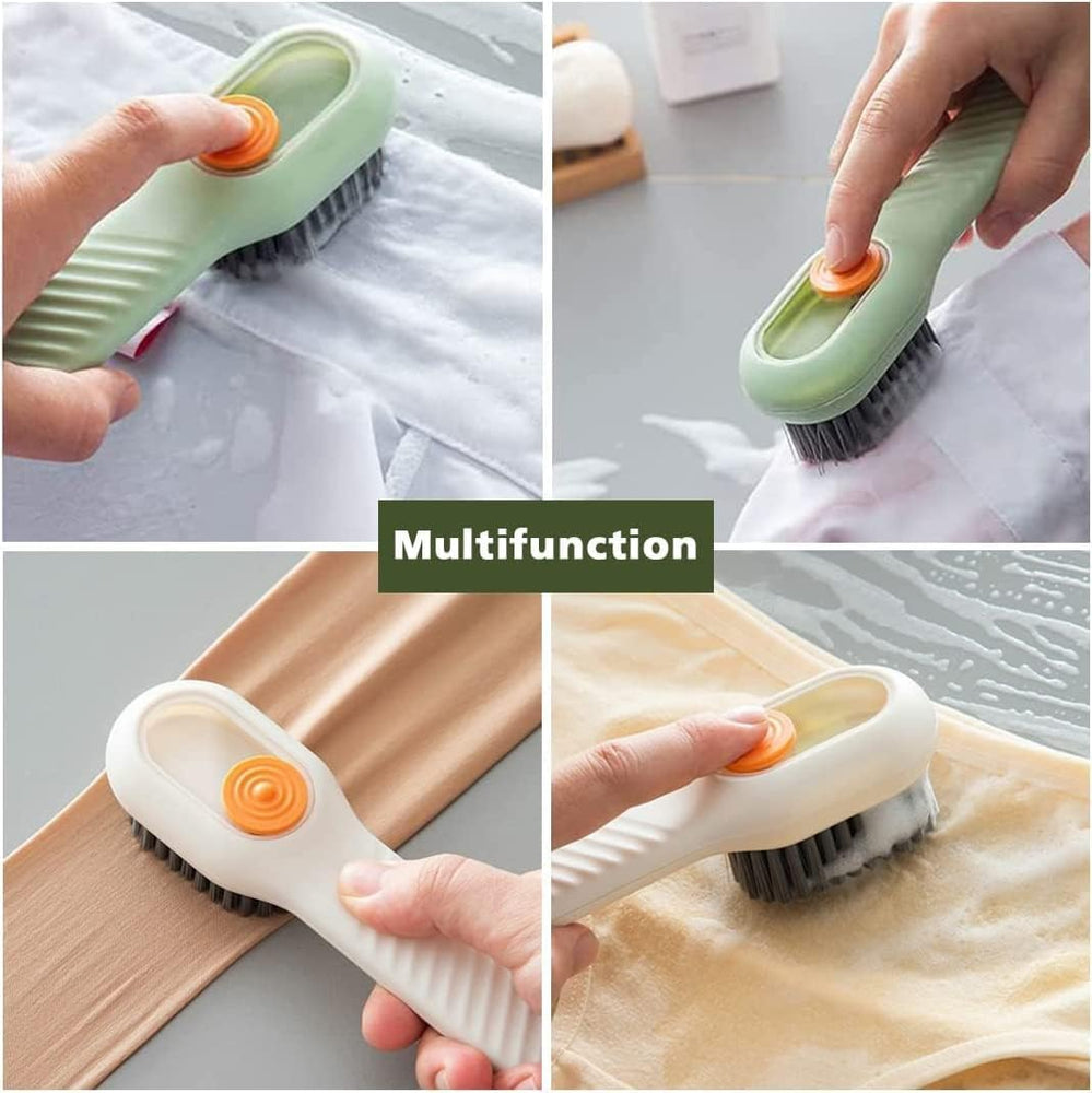 Multifunctional Liquid Shoe Brush with Liquid Box, Adding Liquid Filled Shoe Washing Brush with Soap Dispenser Press Type, Long Handle Shoe Cleaner Brush Cleaning with New Liquid Cartridge Pack of 1