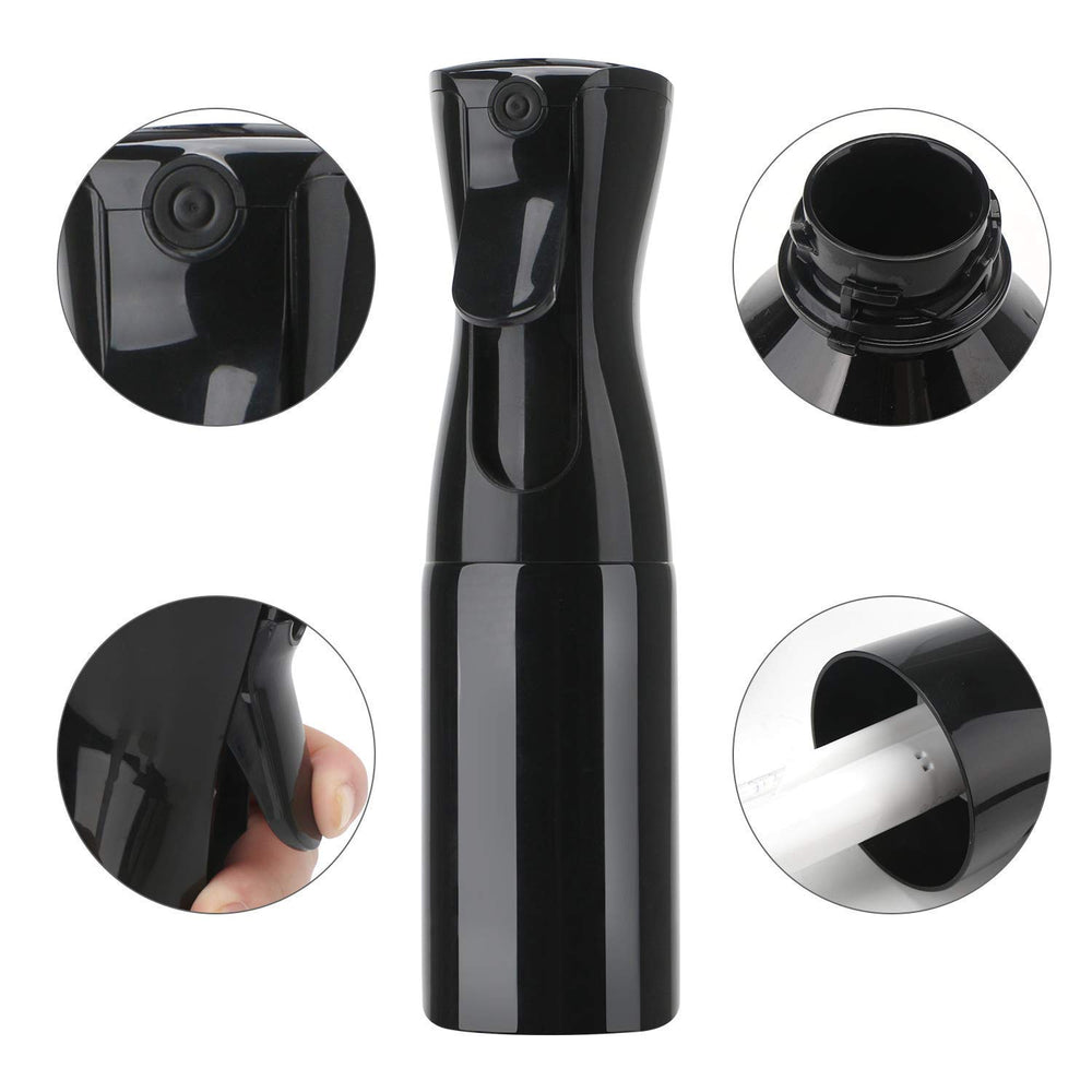 Plastic Hair Spray Bottle Continuous Water Mister, Refillable Empty Mist Water Sprayer Bottle Mist Trigger Sprayer for Taming Hair in Morning - 300ml, Black