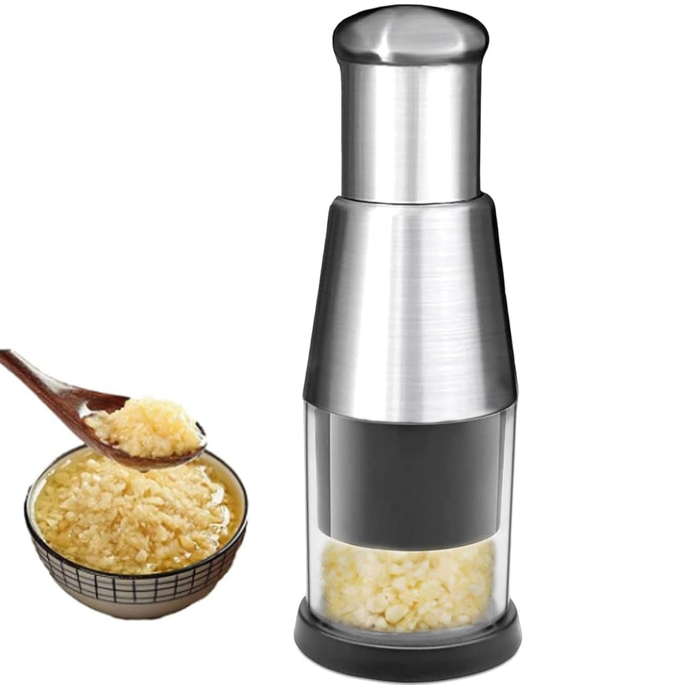 Mini Dicer Food Chopper,Functional Manual Garlic Press, Stainless Steel Hand Food Chopper Garlic Press for Mincing Garlic Garlic Press Stainless Steel (Silver)