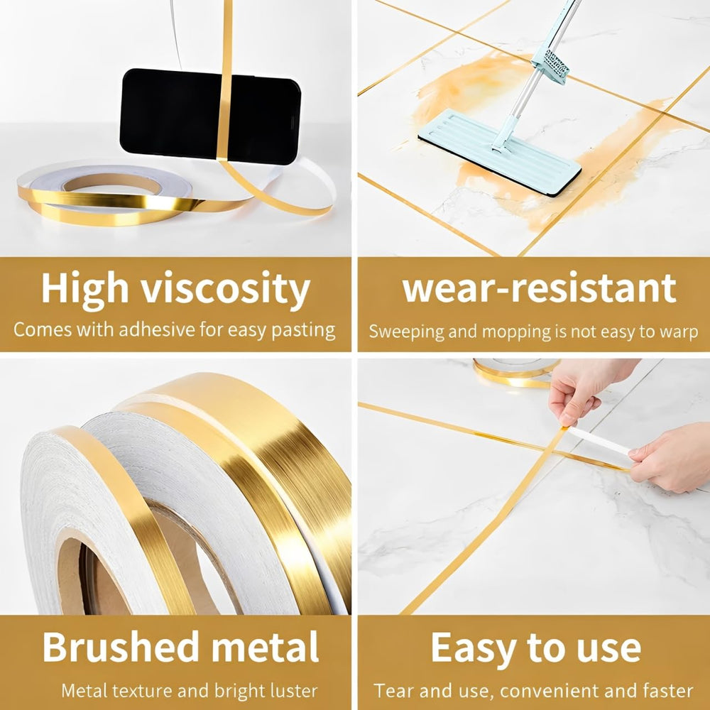 Golden 0.5cm Tile Gap Sealing Tape Waterproof Self Adhesive Decorative Strip for Wall Floor Ceiling Kitchen Cabinet Seam Cover Tile Border Sticker (50mtr)