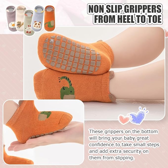 5 Pairs Baby Socks Set, Antislip Socks for New Born Baby 0-3 Years, Non Slip Grip Ankle Socks with Non Skid Soles for Infants Baby Shower Gifts