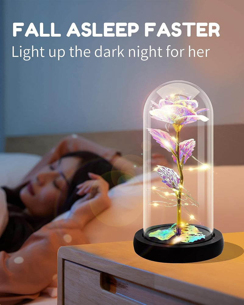 Forever Rose, Galaxy Glass Rose Flower and Butterfly with Led Light Great Gift Ideas for Valentine's Day, Mother's Day, Birthday, Anniversary, Engagement