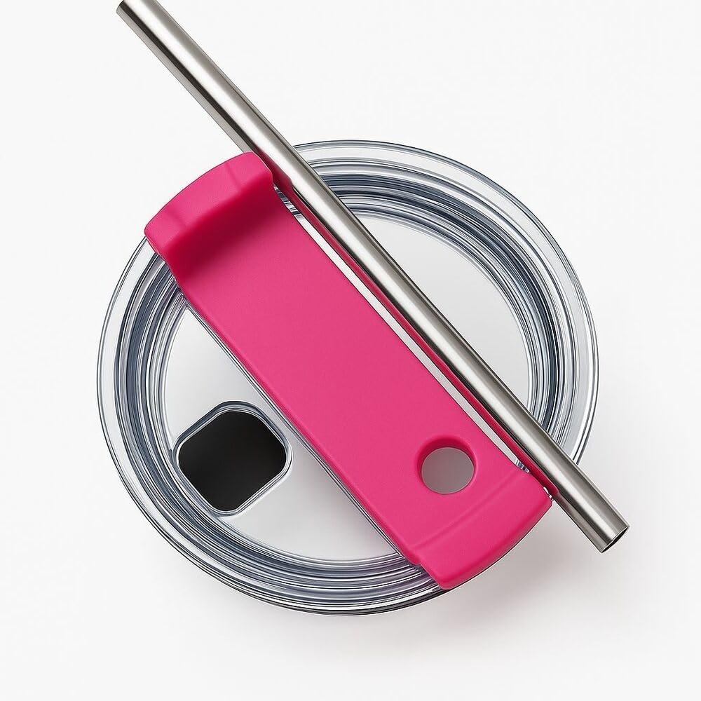 Stainless Steel Tumbler with Straw & Handle | Double Wall Insulated Travel Cup | Leak Proof Lid | Hot & Cold Beverage Mug for Home, Office & Car (Pink)